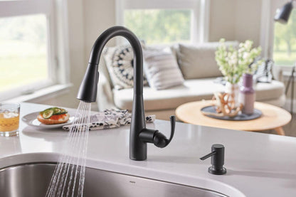 MOEN Essie 87014BL Single-Handle Pull-Down Sprayer Kitchen Faucet with Reflex and Power Clean in Matte Black