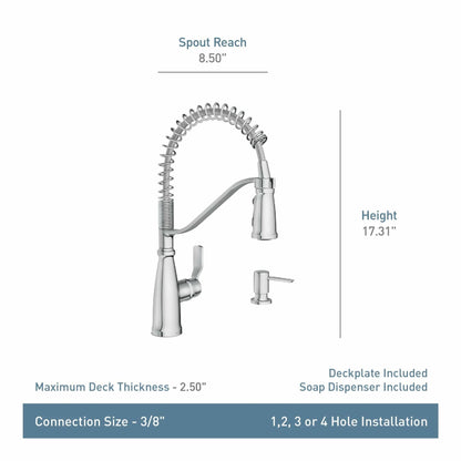 MOEN Nolia 87886BL Single-Handle Pre-Rinse Spring Pulldown Sprayer Kitchen Faucet with Power Boost in Matte Black