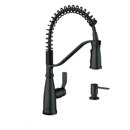 MOEN Nolia 87886BL Single-Handle Pre-Rinse Spring Pulldown Sprayer Kitchen Faucet with Power Boost in Matte Black