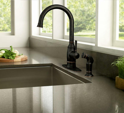 MOEN Noell 87506BRB Single-Handle Standard Kitchen Faucet with Side Sprayer in Mediterranean Bronze
