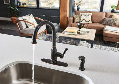 MOEN Noell 87506BRB Single-Handle Standard Kitchen Faucet with Side Sprayer in Mediterranean Bronze