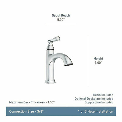 MOEN Banbury 84945 Single Handle Single Hole Bathroom Faucet in Chrome