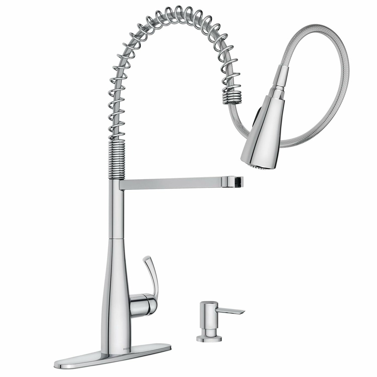 Moen Essie Chrome One-Handle High Arc Pre-Rinse Spring Pulldown Kitchen Faucet with Power Clean, 87814