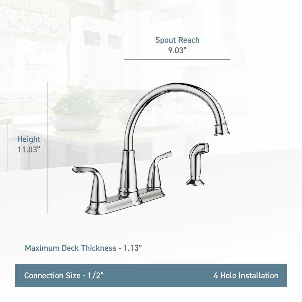 MOEN Brecklyn 87102 Two Handle Standard Kitchen Faucet with Side Sprayer in Chrome