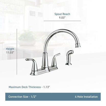 MOEN Brecklyn 87102 Two Handle Standard Kitchen Faucet with Side Sprayer in Chrome