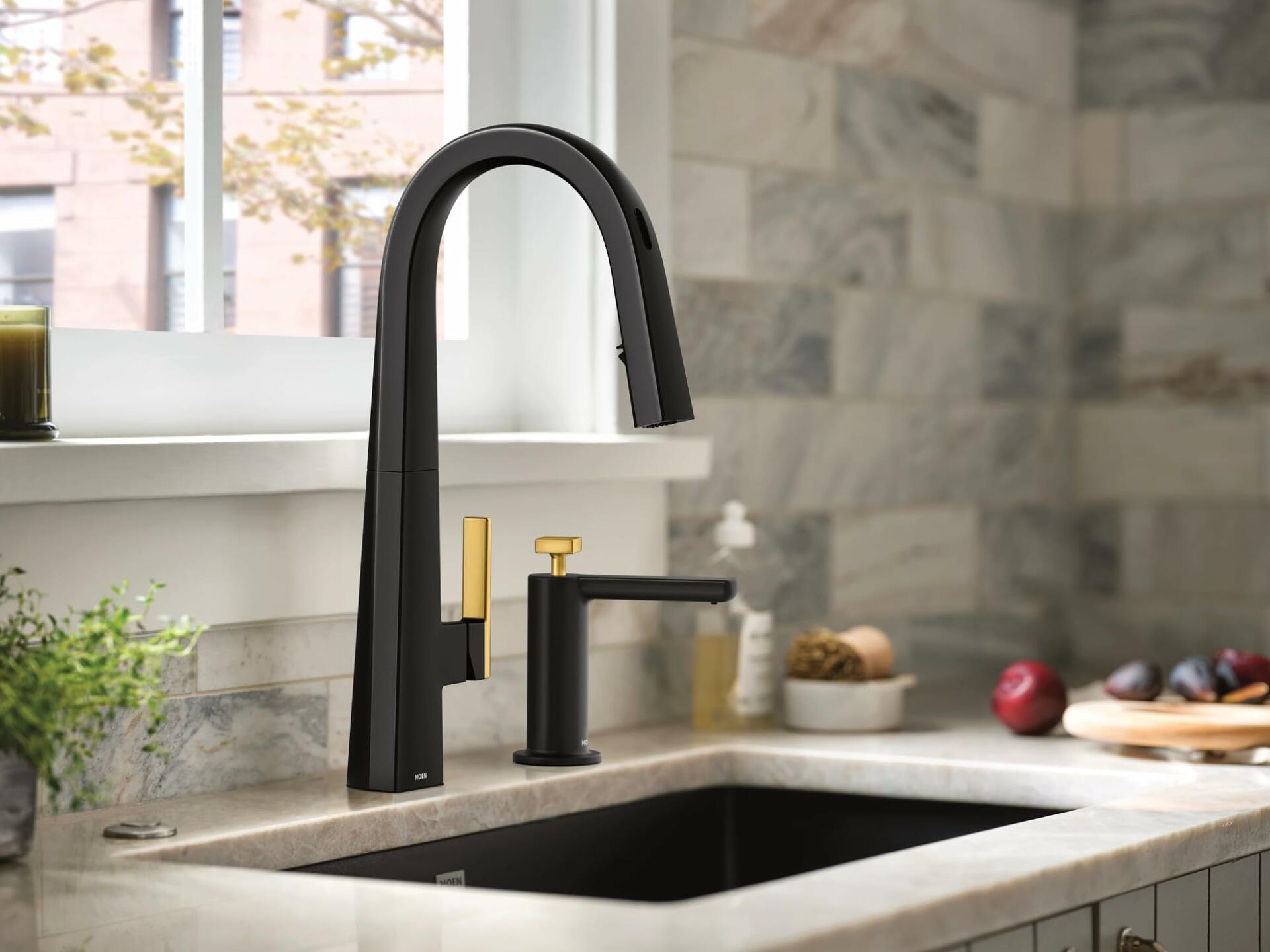 MOEN Nio S75005EV2BL Smart Faucet Touchless Pull-Down Sprayer Kitchen Faucet with Voice and Motion Control in Matte Black