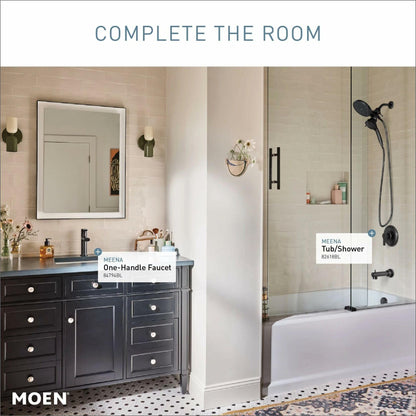MOEN Meena 82618BL Single Handle 4-Spray 4 in. Tub and Shower Faucet 1.75 GPM in. Matte Black (Valve Included)