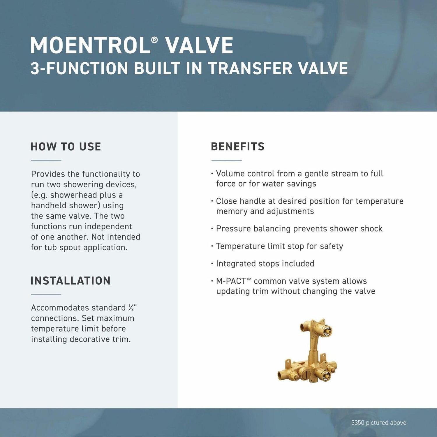 MOEN Align T3290BL Two Handle Moentrol Transfer Valve Trim Kit in Matte Black (Valve Not Included)