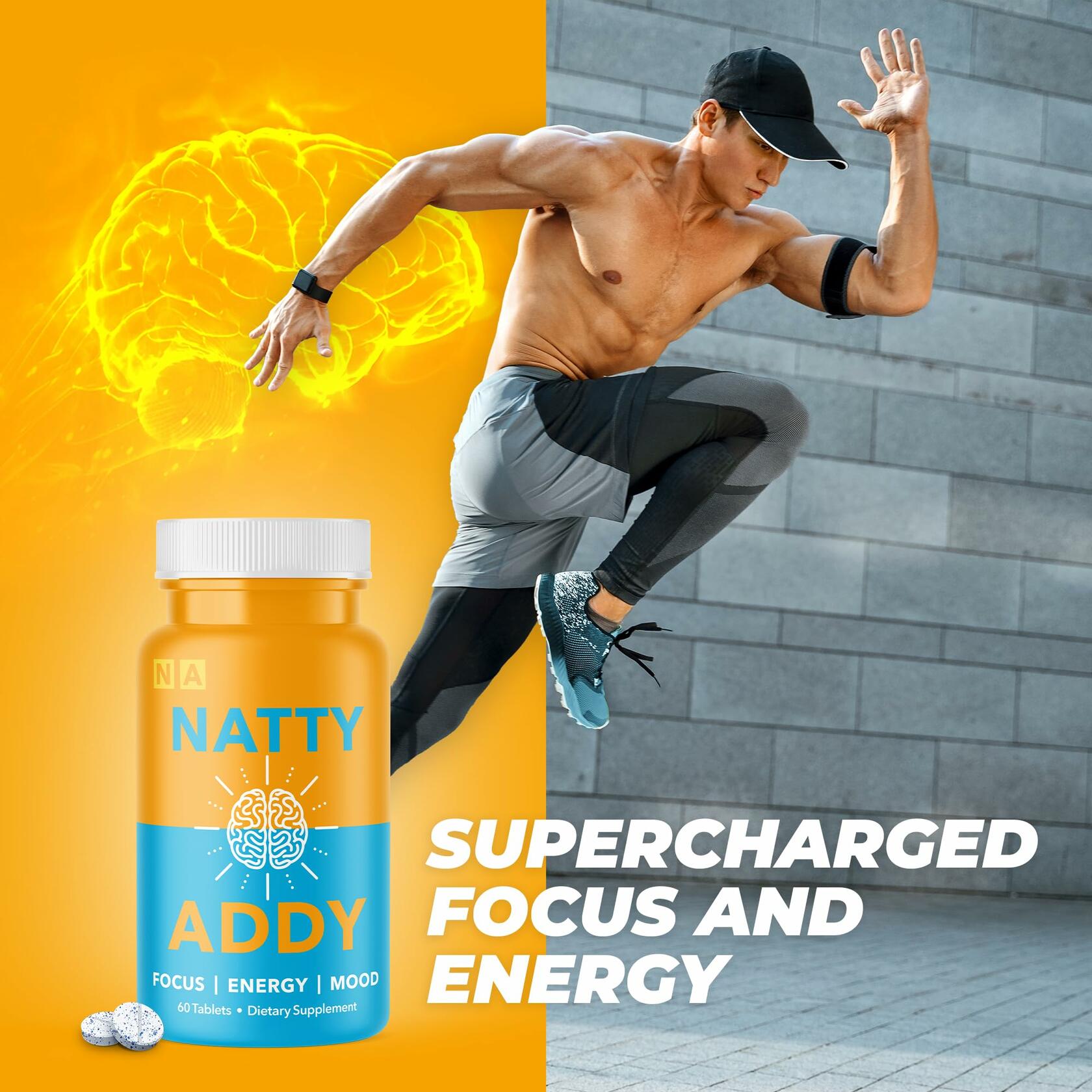 Natty Addy Maximum Strength Brain Support - Methylene Blue Pharmaceutical Grade, Caffeine and L-Theanine - Focus Supplement 60 caps