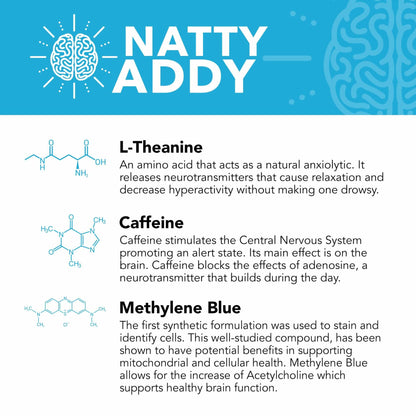 Natty Addy Maximum Strength Brain Support - Methylene Blue Pharmaceutical Grade, Caffeine and L-Theanine - Focus Supplement 60 caps