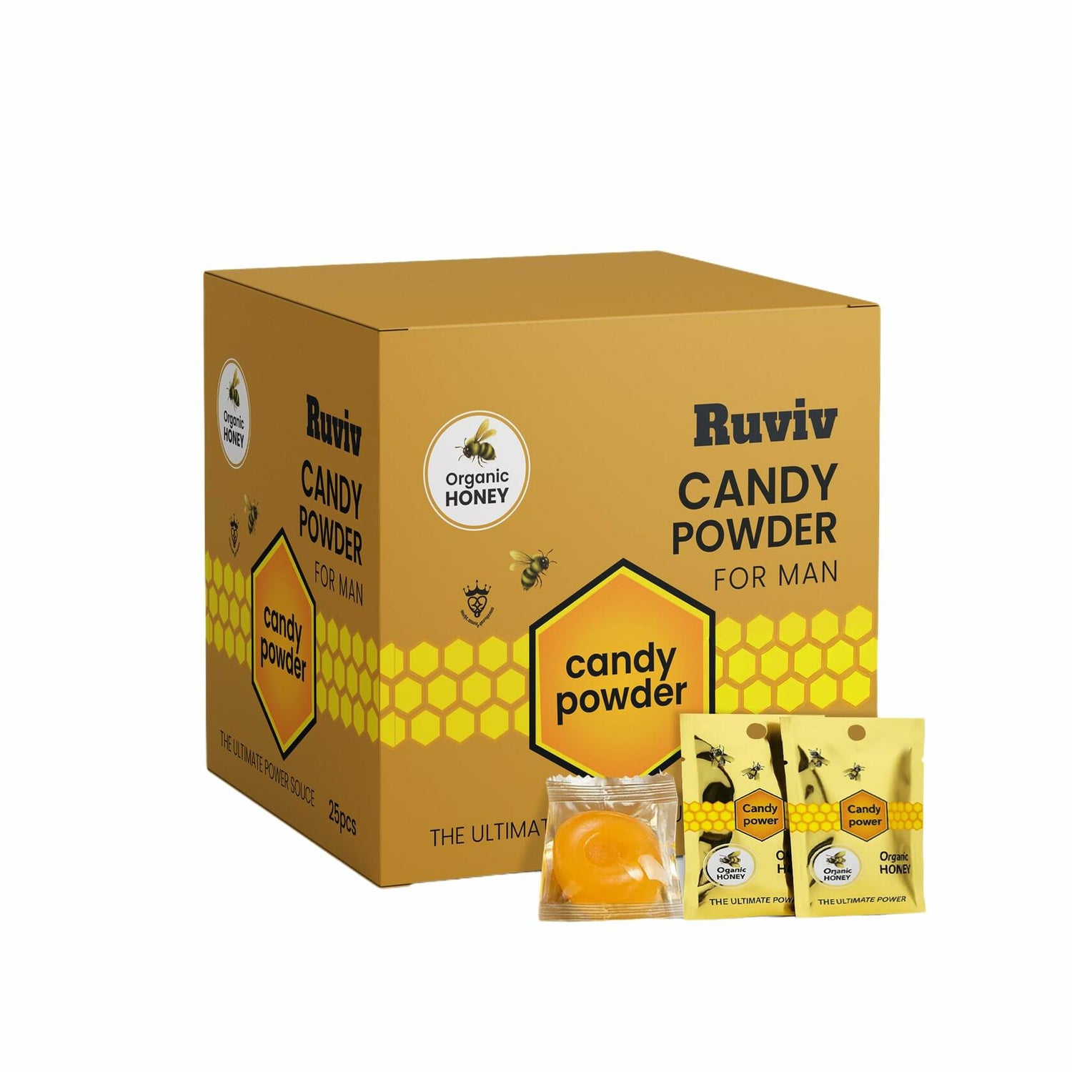Pure Honey Candy with Coffee, Ginseng &amp; Natural Herbs For Male, Full Box of 25 Count