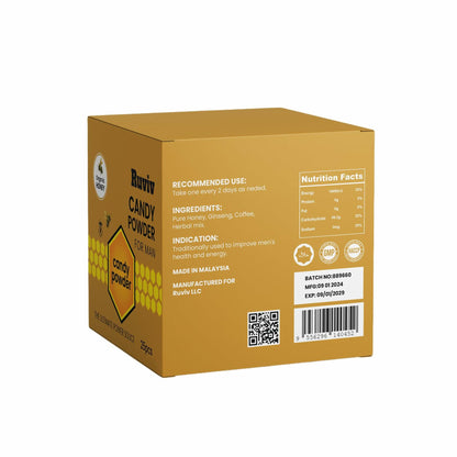 Pure Honey Candy with Coffee, Ginseng &amp; Natural Herbs For Male, Full Box of 25 Count