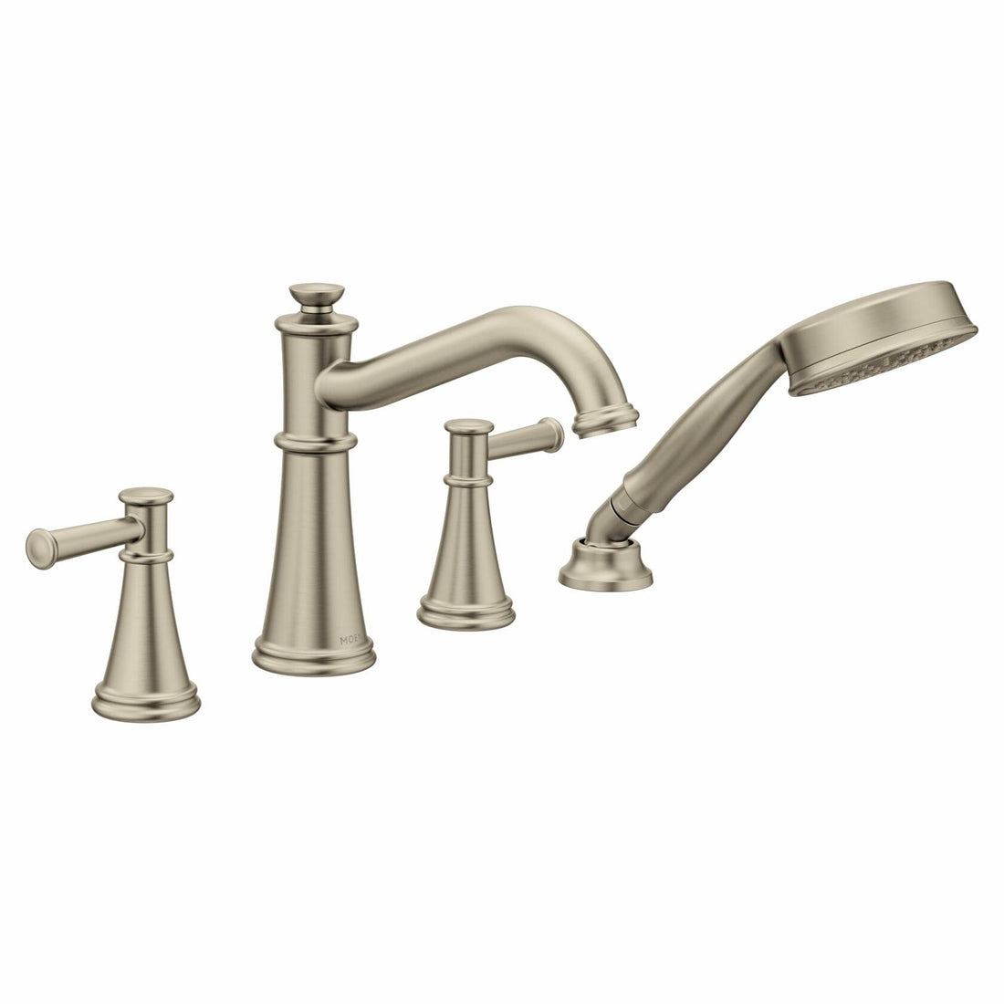 MOEN Belfield T9024BN 2-Handle Deck-Mount Roman Tub Faucet Trim Kit with Handshower in Brushed Nickel (Valve Not Included)
