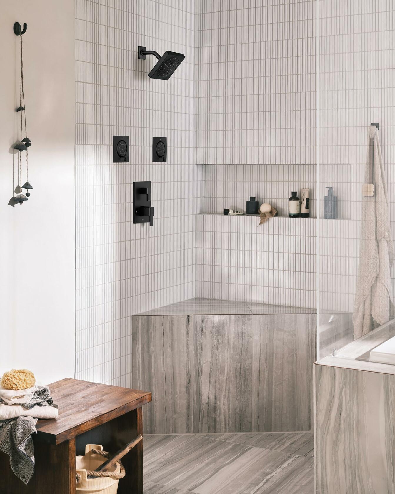 MOEN 90 Degree UTS9011BL Two-Handle Lever Shower Integrated Transfer Valve Trim in Matte Black