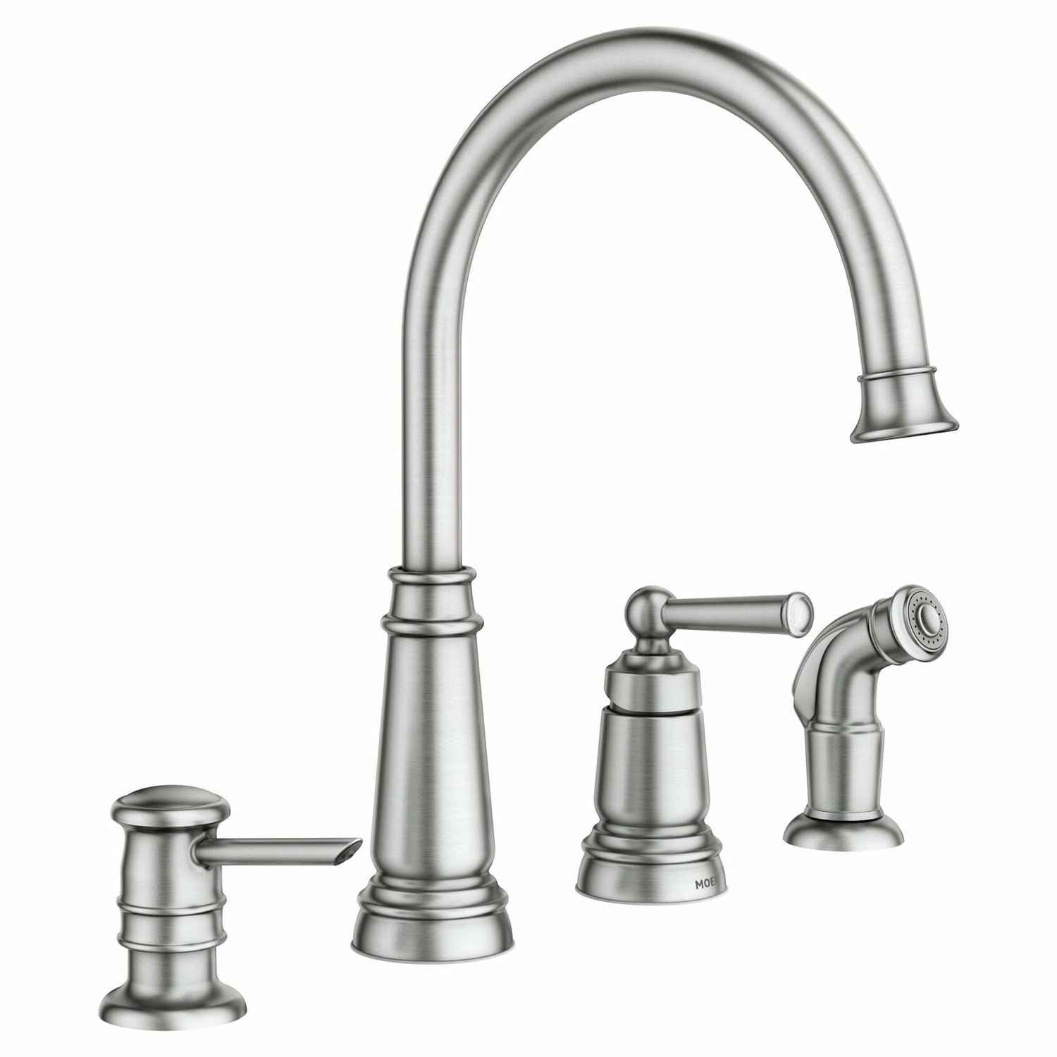 MOEN Edison 87042SRS One-Handle High Arc Kitchen Faucet with Soap Dispenser in Spot Resist Stainless - Like New