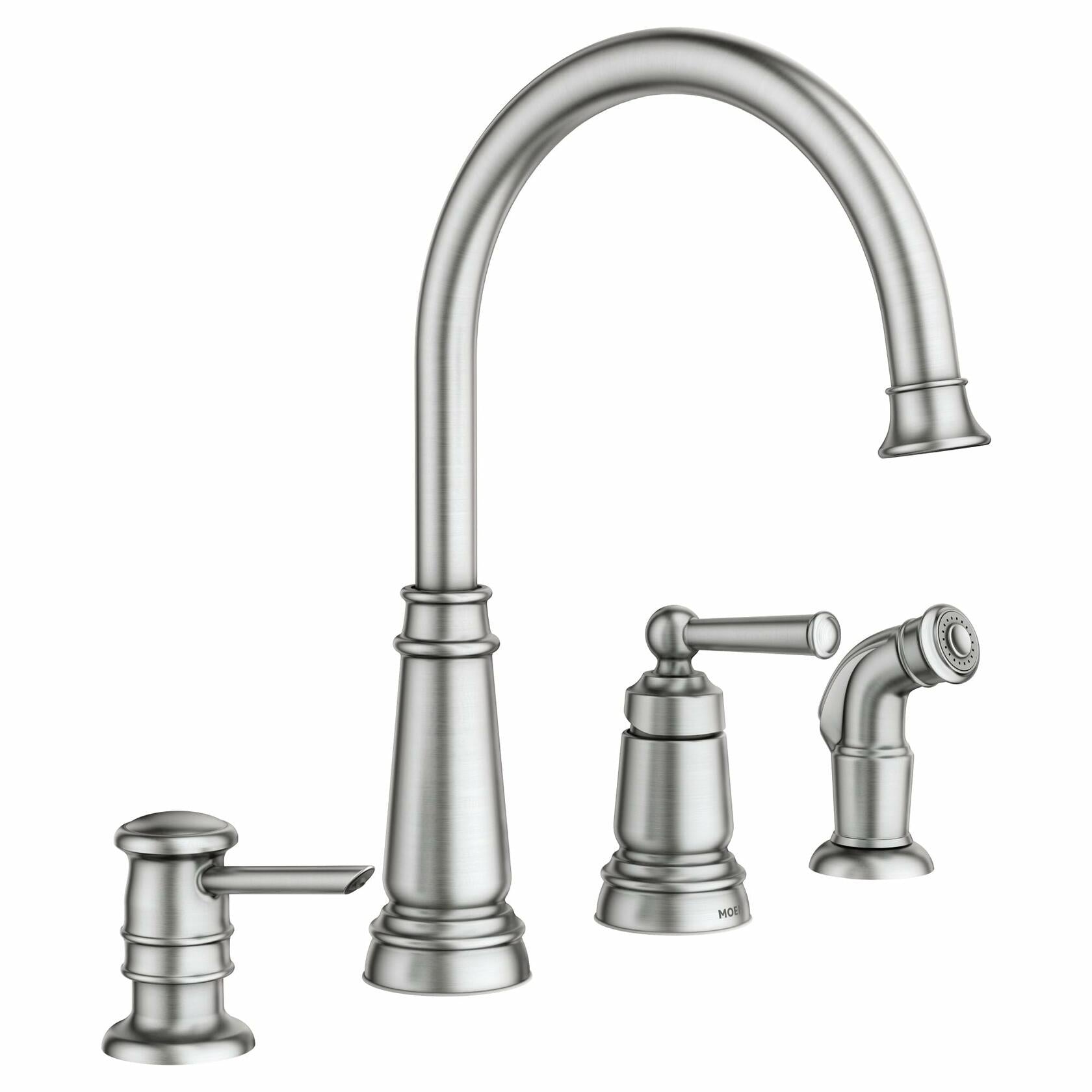 MOEN Edison 87042SRS One-Handle High Arc Kitchen Faucet with Soap Dispenser in Spot Resist Stainless - Like New
