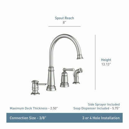 MOEN Edison 87042SRS One-Handle High Arc Kitchen Faucet with Soap Dispenser in Spot Resist Stainless - Like New