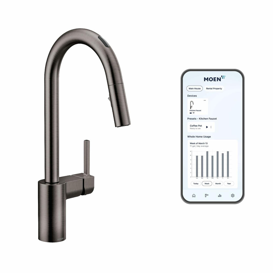 Moen 7565EVBLS Align Smart Touchless Pull Down Sprayer Kitchen Faucet with Voice Control and Power Boost, Spot Resist Black Stainless