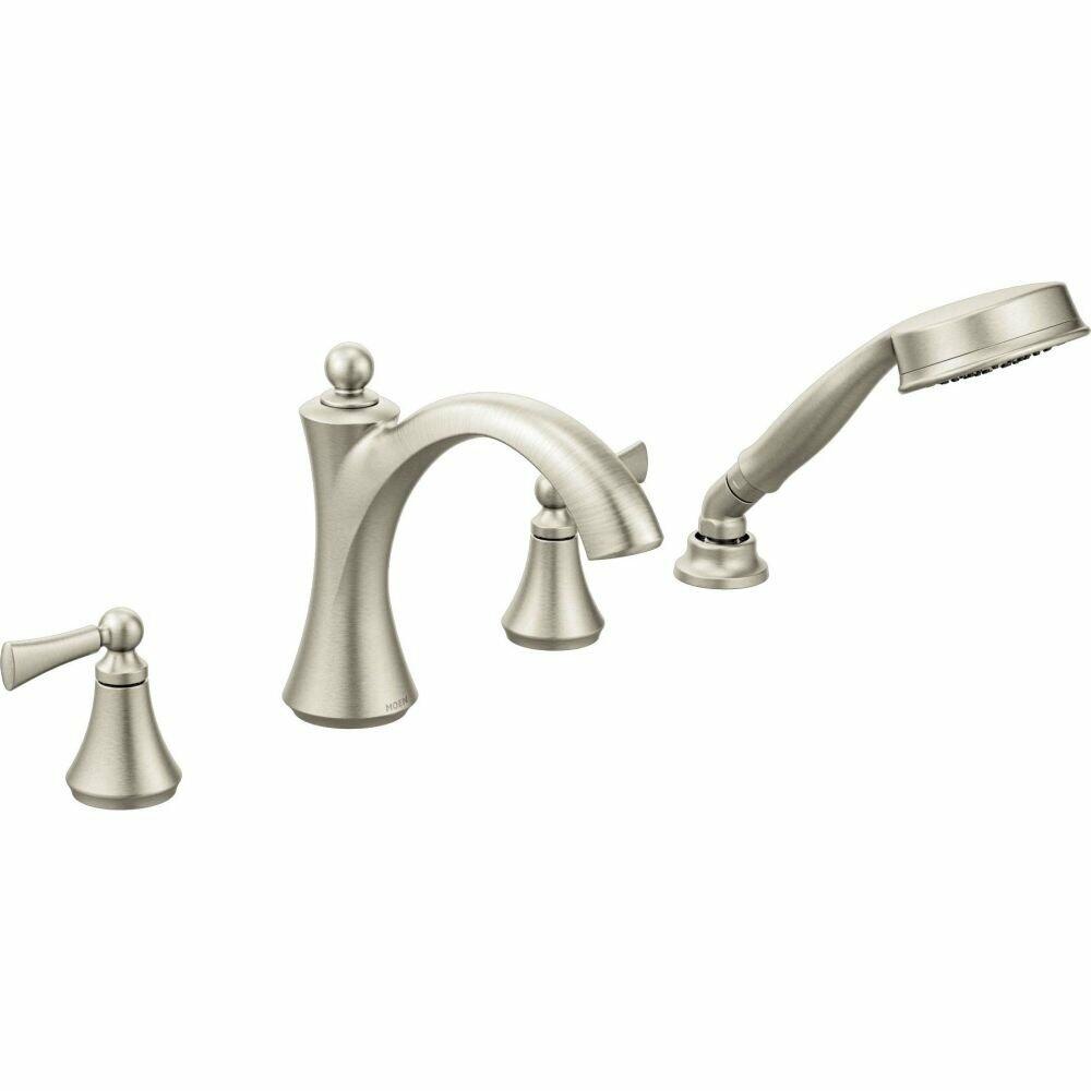 Moen T654BN Wynford Two-Handle Diverter Roman Tub Faucet Includes Hand Shower without Valve, Brushed Nickel
