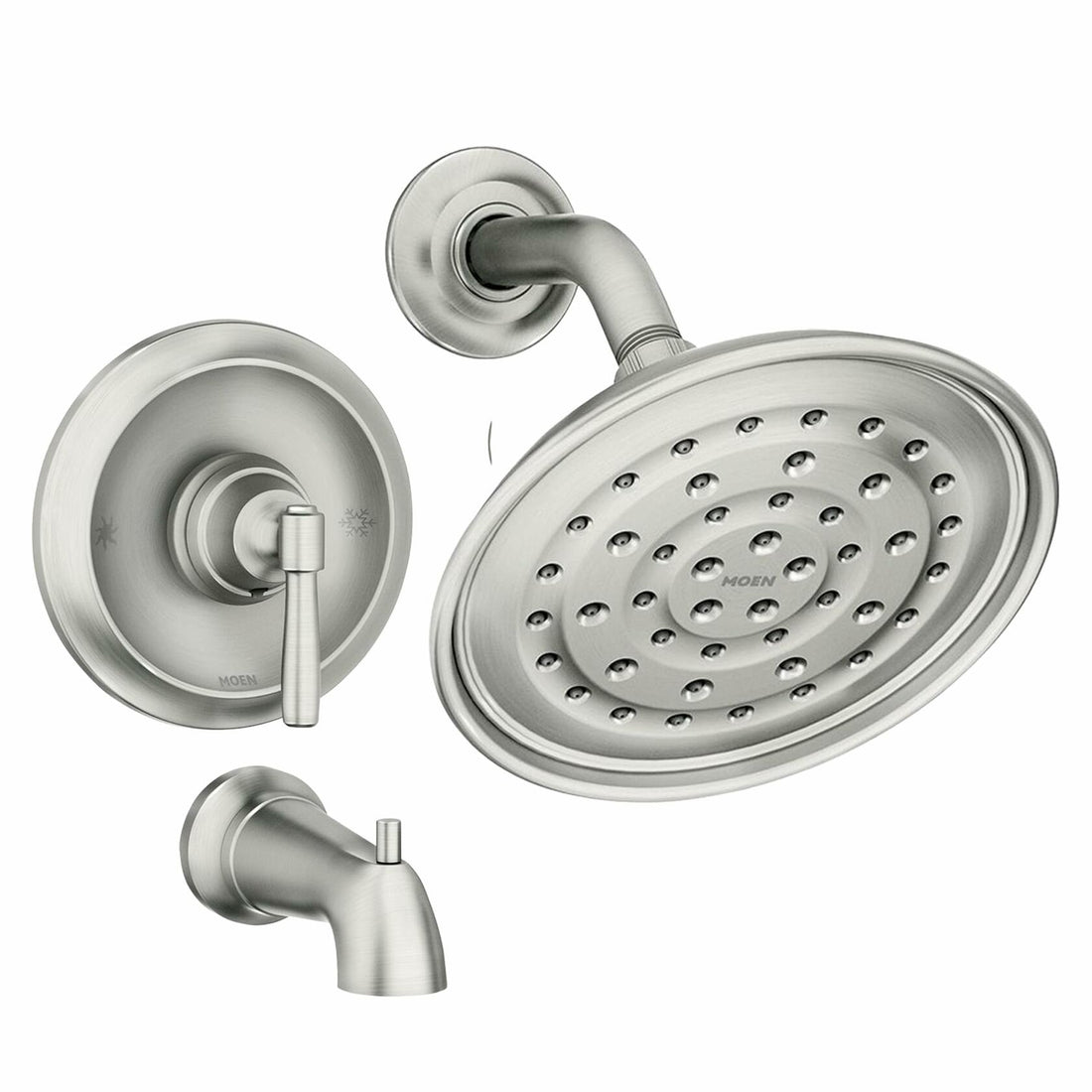 Moen Halle Spot Resist Brushed Nickel Tub and Shower Trim Kit Featuring Showerhead, Lever Handle, and Tub Spout with Posi-Temp Valve Included, 82970SRN