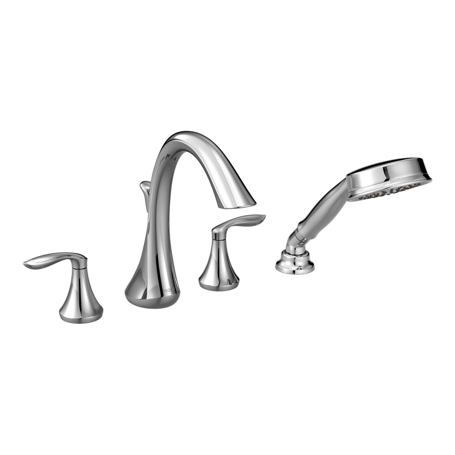 Moen Eva Chrome Two-Handle Deck Mount Roman Tub Faucet Trim Kit with Single Function Handshower, Valve Required, T944