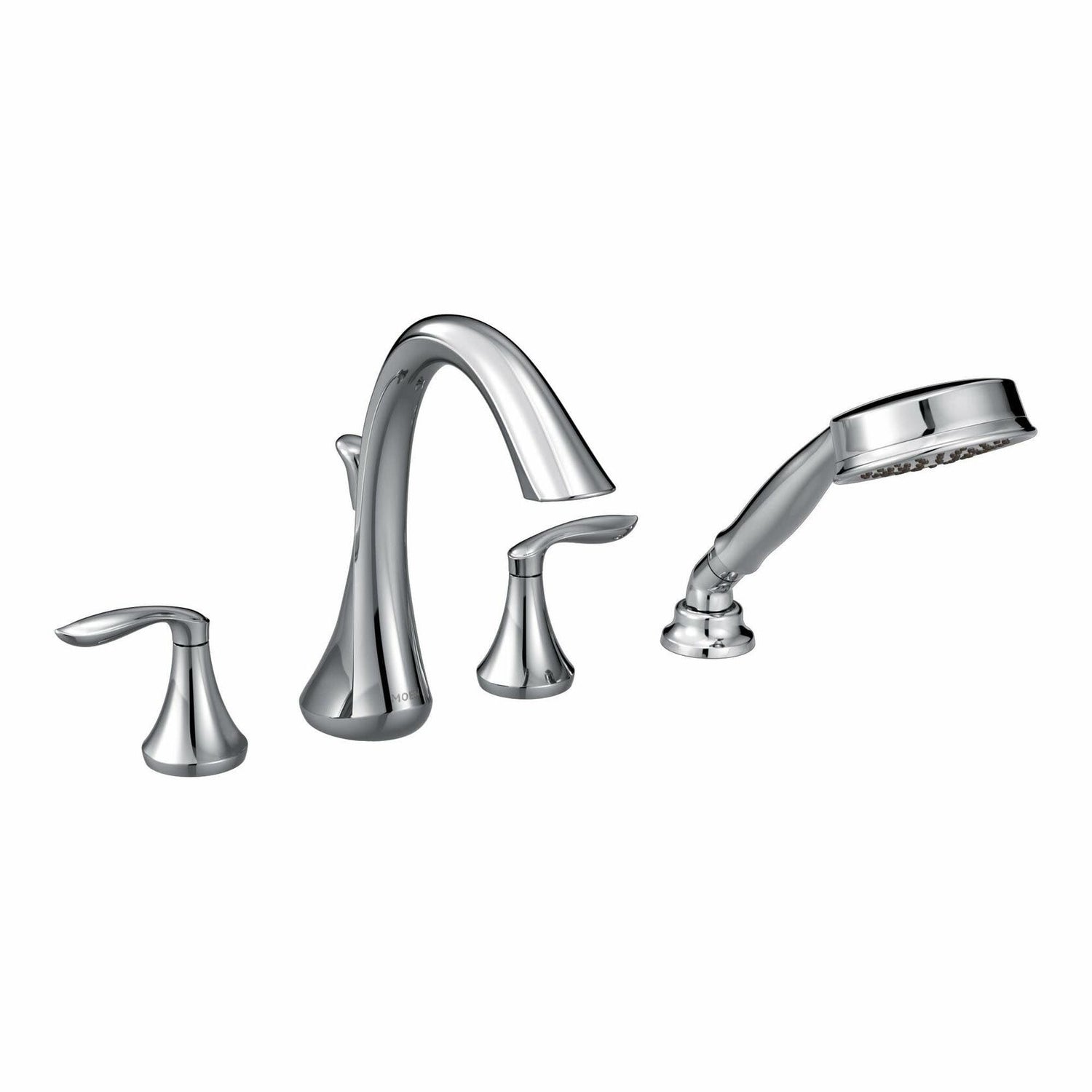 Moen Eva Chrome Two-Handle Deck Mount Roman Tub Faucet Trim Kit with Single Function Handshower, Valve Required, T944