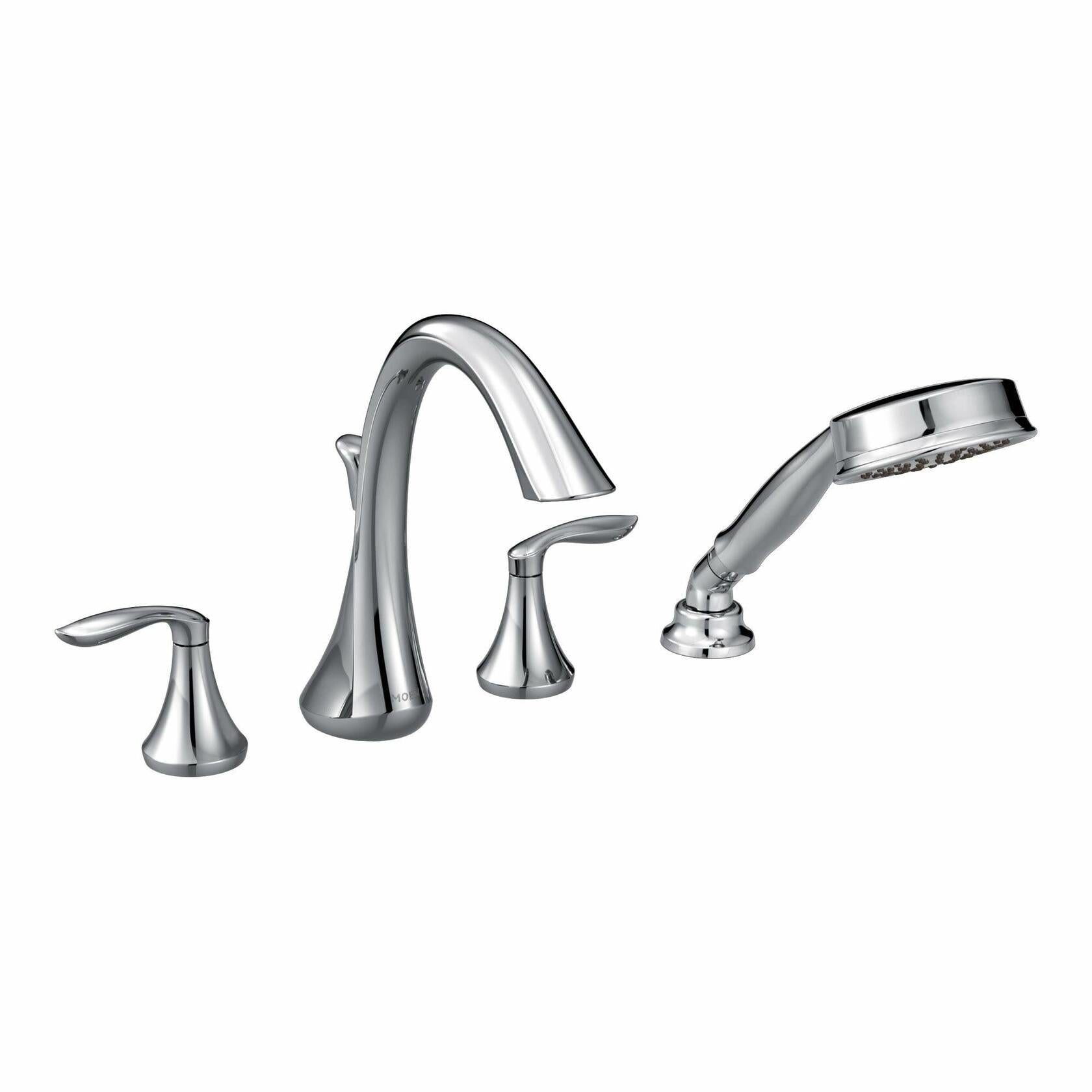 Moen Eva Chrome Two-Handle Deck Mount Roman Tub Faucet Trim Kit with Single Function Handshower, Valve Required, T944