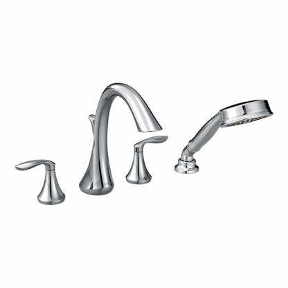 Moen Eva Chrome Two-Handle Deck Mount Roman Tub Faucet Trim Kit with Single Function Handshower, Valve Required, T944
