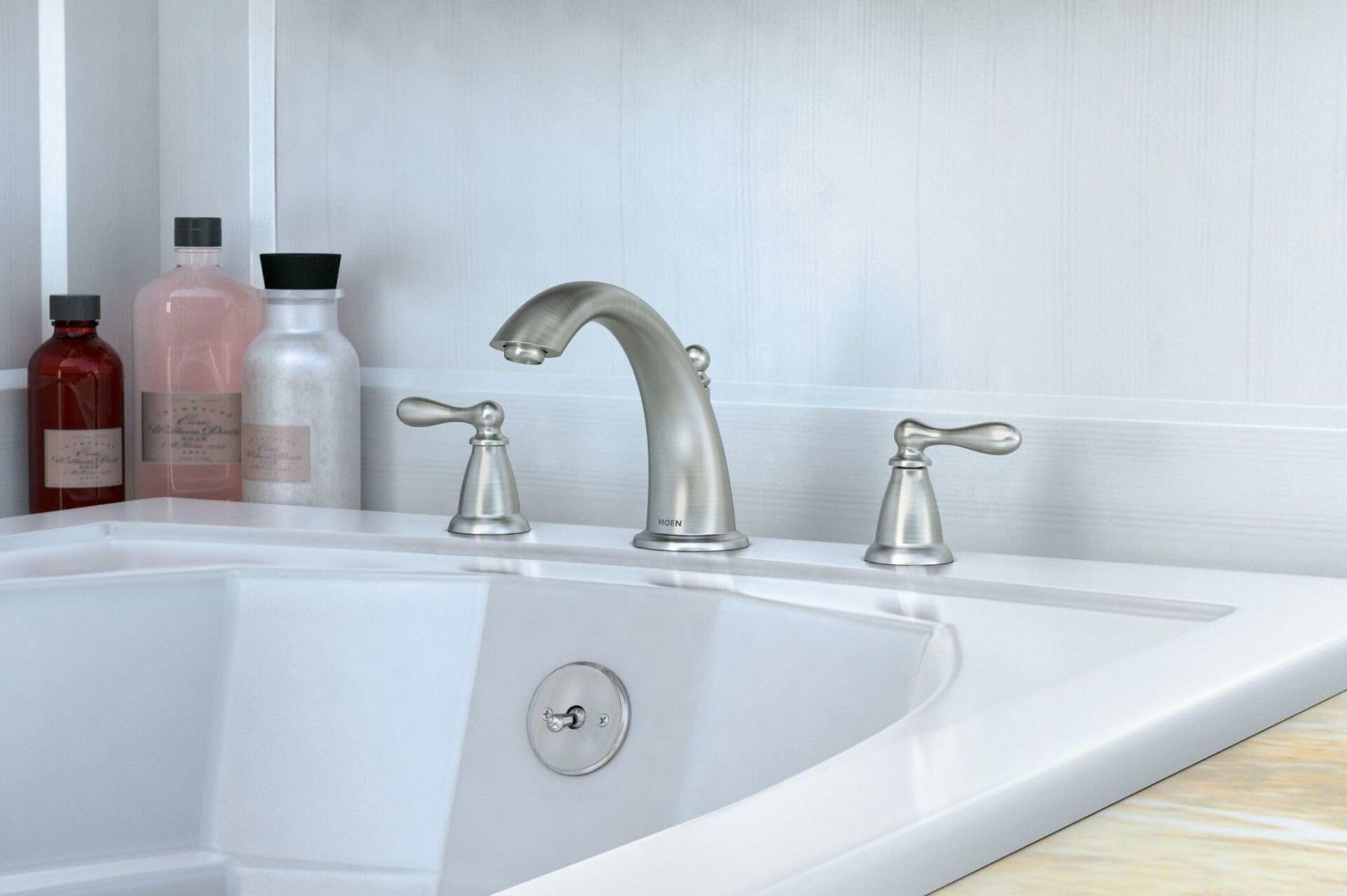 Moen 86440SRN Deck Mounted Roman Tub Faucet Trim from The Caldwell Collection, Spot Resist Brushed Nickel