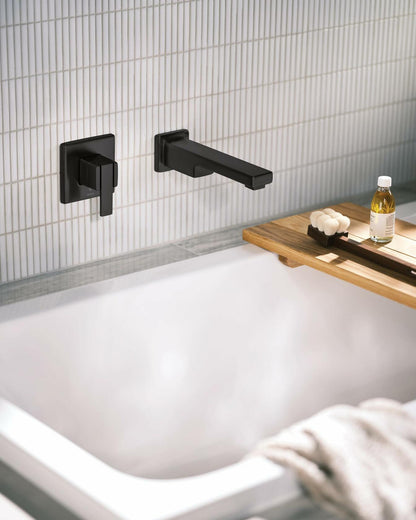 Moen 90 Degree Matte Black Single Handle Wall Mount Tub Filler High Flow Tub Faucet with 10" Spout Reach, WTS911BL