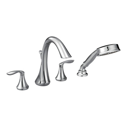 Moen Eva Chrome Two-Handle Deck Mount Roman Tub Faucet Trim Kit with Single Function Handshower, Valve Required, T944