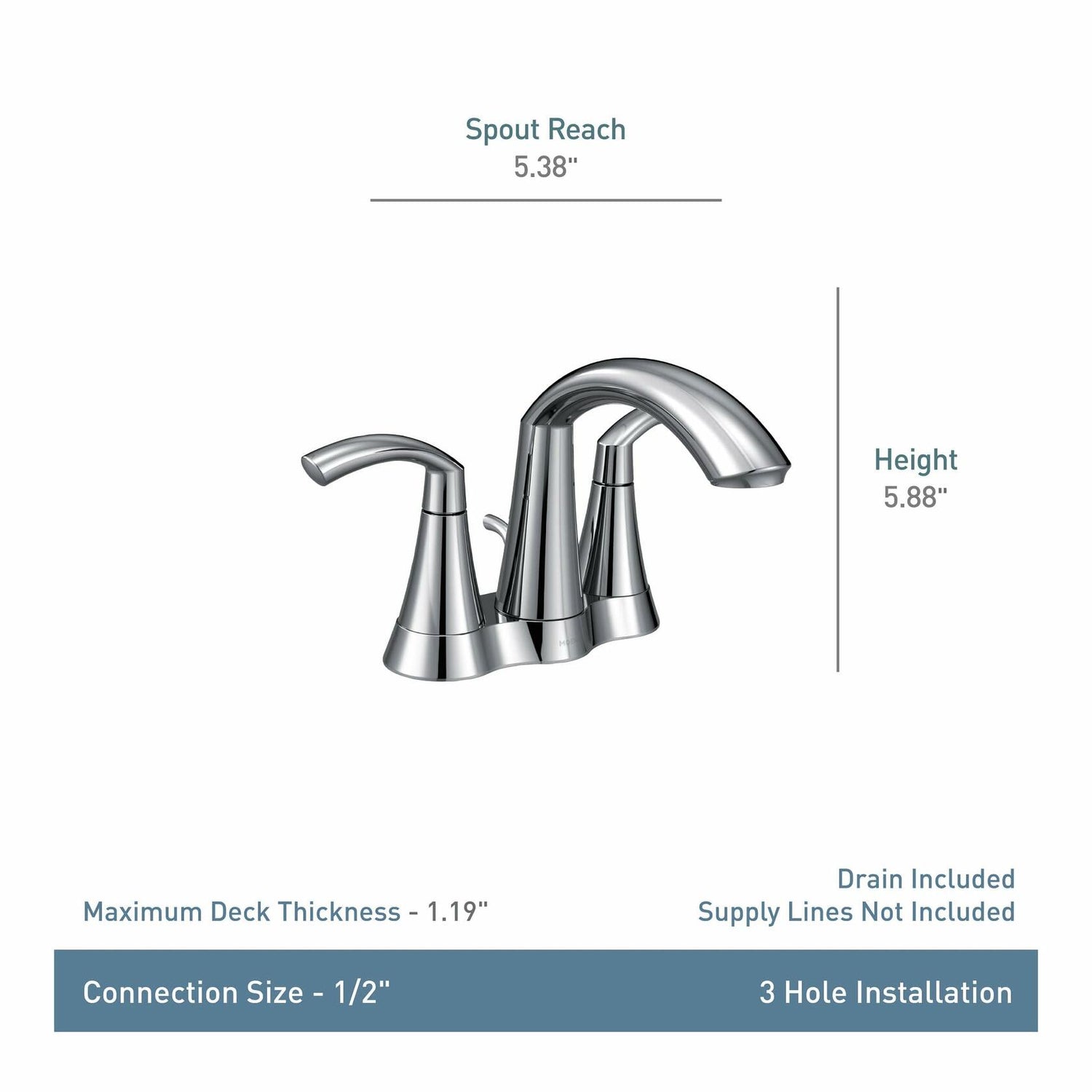 Moen Glyde Chrome Two-Handle High Arc Centerset Bathroom Faucet, 6172