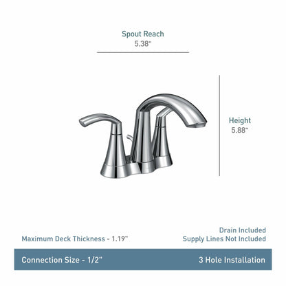 Moen Glyde Chrome Two-Handle High Arc Centerset Bathroom Faucet, 6172