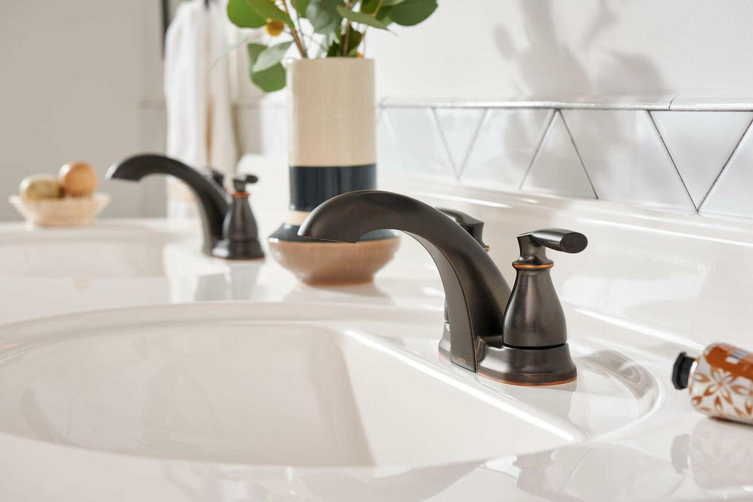Moen Hilliard 2 Handle Centerset Lavatory Faucet - with Low Arc Spout, Mediterranean Bronze