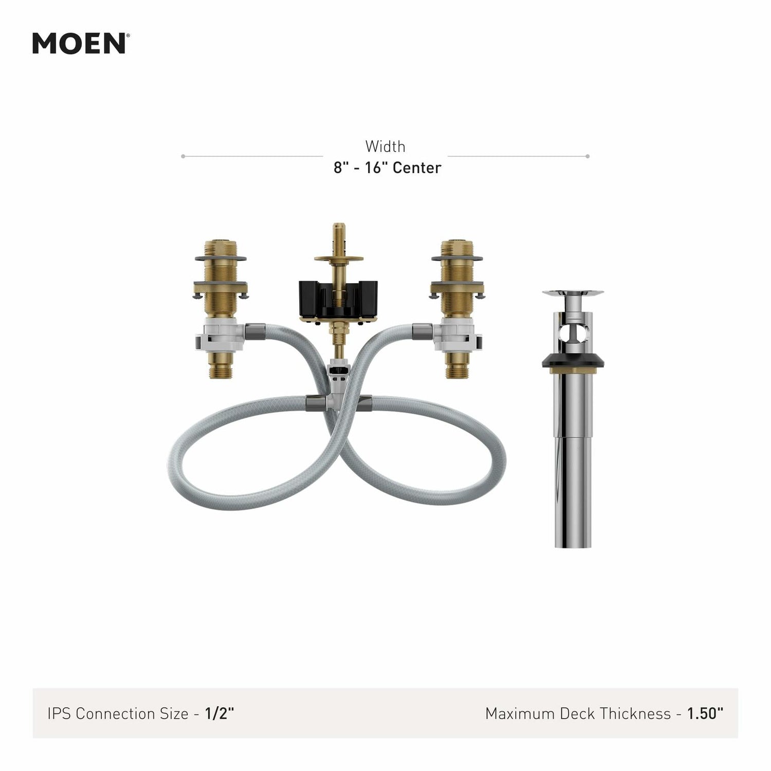 Moen Widespread Bathroom Sink Faucet Rough In Water Valve with Drain Assembly, 9000