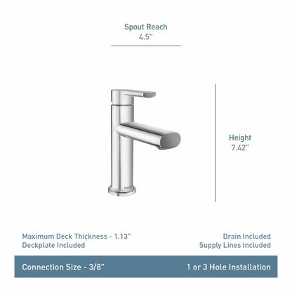 Moen Meena Matte Black One-Handle Single Hole Modern Bathroom Sink Faucet with Optional Deckplate and Drain Assembly, 84794BL