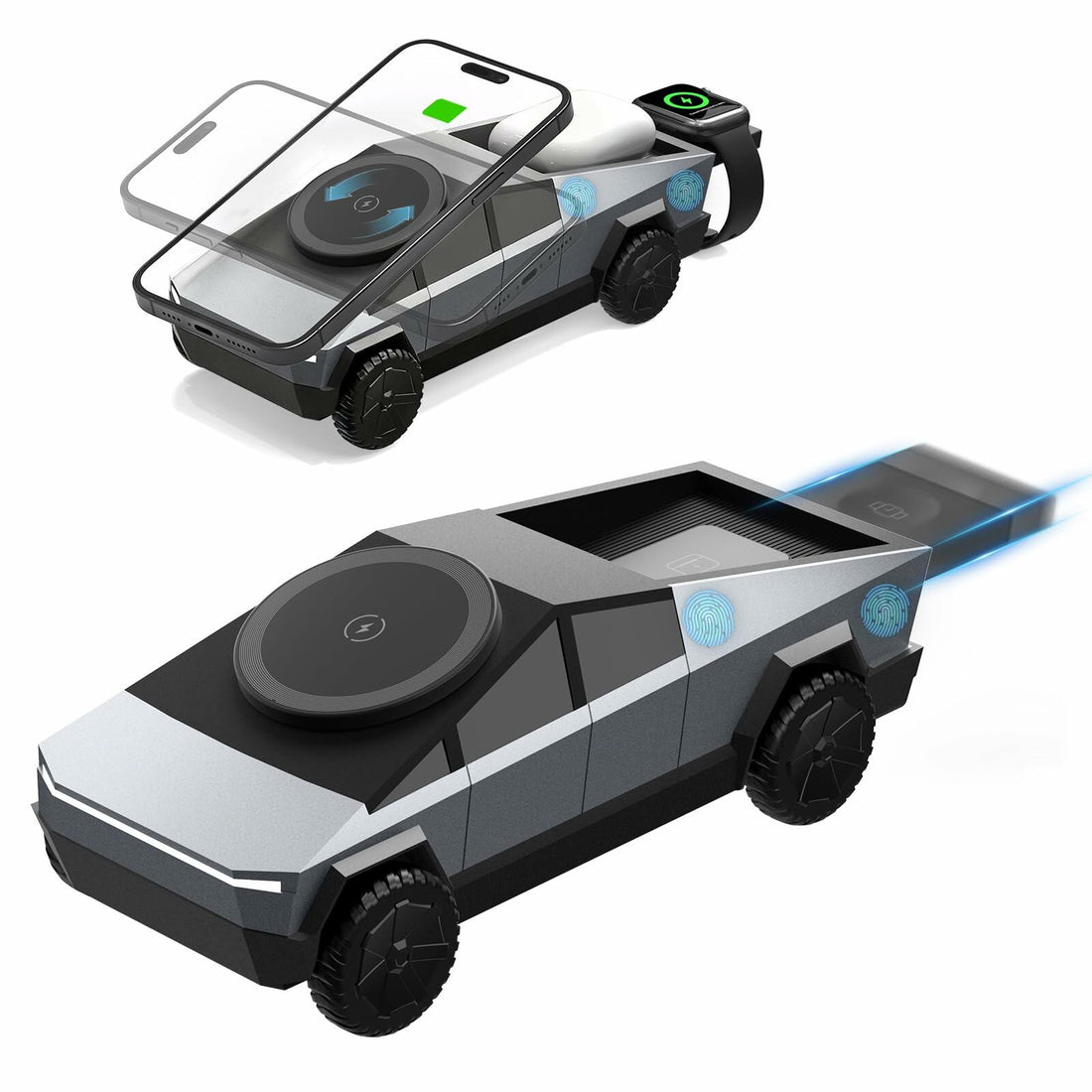 Cyberdock 3 in 1 MagSafe Charging Stand for Apple Device, Rotating Magnetic Fast Wireless Charger Stand with Ambient Light for iPhone 17-12, Apple Watch, AirPod (Gray)