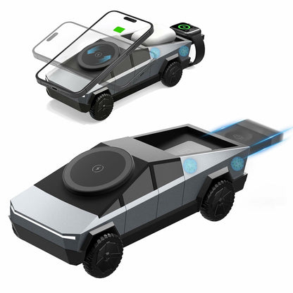 Cyberdock 3 in 1 MagSafe Charging Stand for Apple Device, Rotating Magnetic Fast Wireless Charger Stand with Ambient Light for iPhone 17-12, Apple Watch, AirPod (Gray)