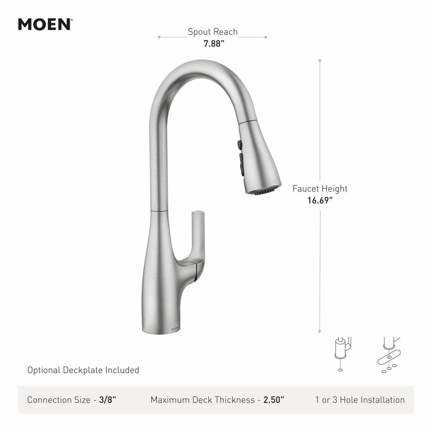 MOEN Leesi 87448SRS Single-Handle Pull-Down Sprayer Kitchen Faucet with Reflex and Power Boost in Spot Resist Stainless