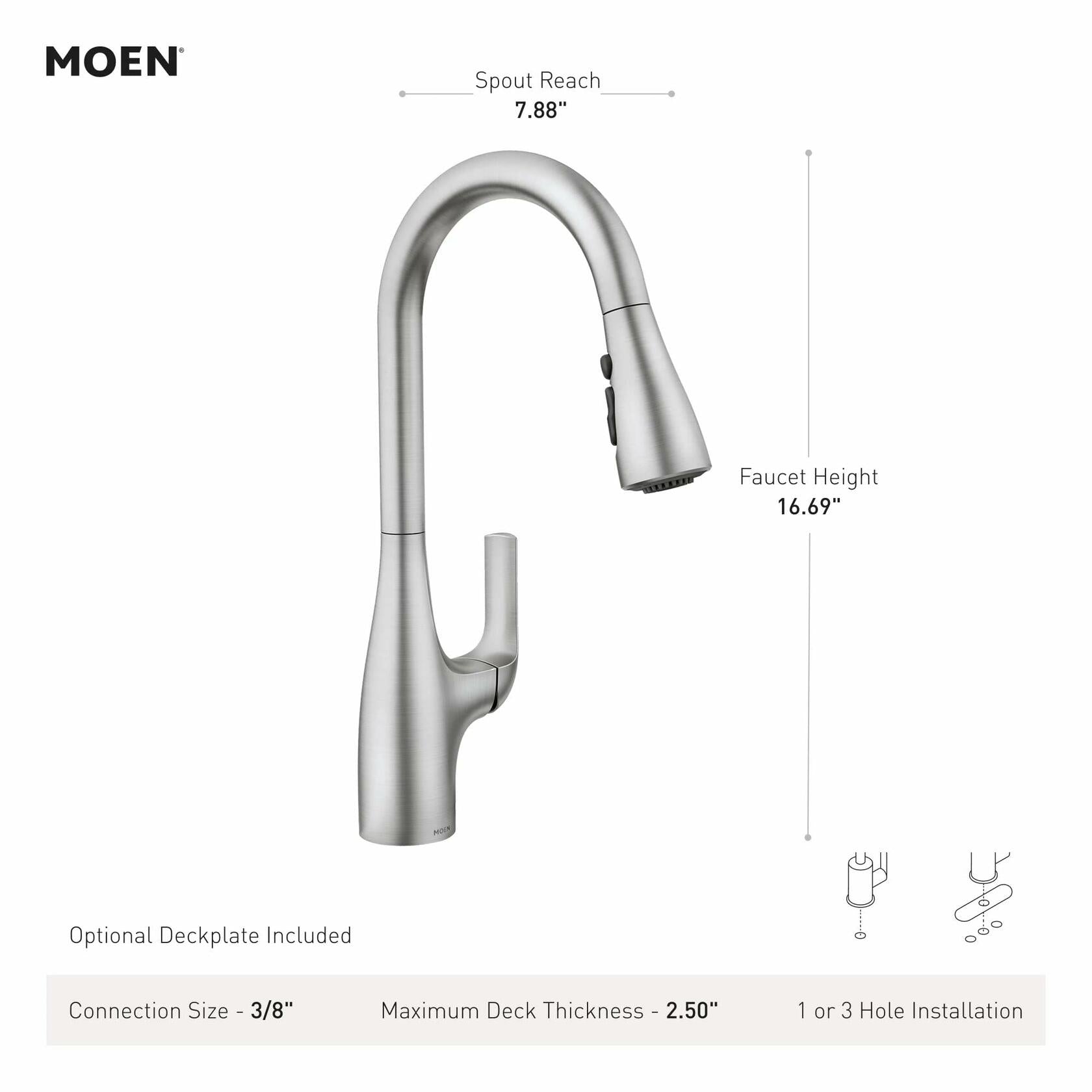 MOEN Leesi 87448SRS Single-Handle Pull-Down Sprayer Kitchen Faucet with Reflex and Power Boost in Spot Resist Stainless