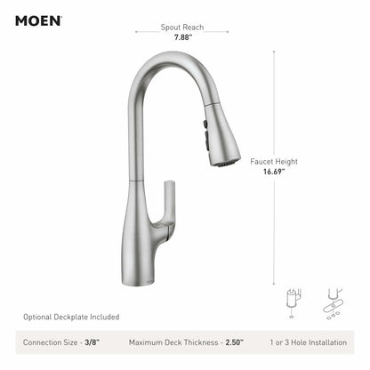 MOEN Leesi 87448SRS Single-Handle Pull-Down Sprayer Kitchen Faucet with Reflex and Power Boost in Spot Resist Stainless