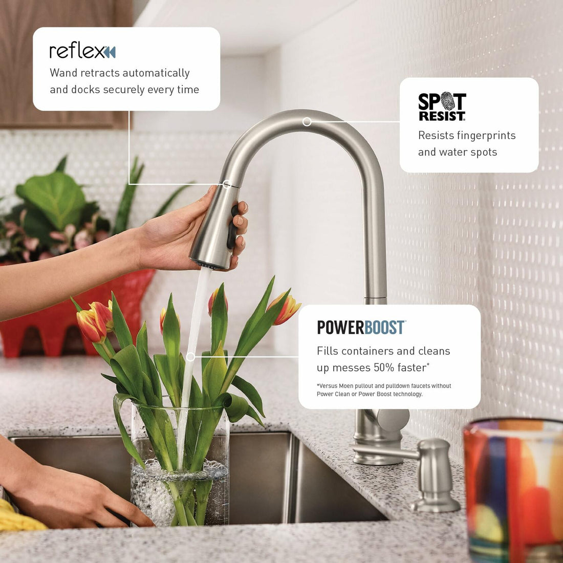 MOEN Leesi 87448SRS Single-Handle Pull-Down Sprayer Kitchen Faucet with Reflex and Power Boost in Spot Resist Stainless
