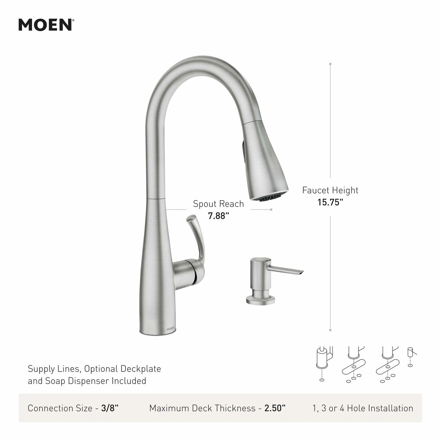 MOEN Essie 87014SRS Single-Handle Pull-Down Sprayer Kitchen Faucet with Reflex and Power Clean in Spot Resist Stainless - Like New