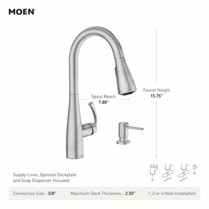MOEN Essie 87014SRS Single-Handle Pull-Down Sprayer Kitchen Faucet with Reflex and Power Clean in Spot Resist Stainless - Like New
