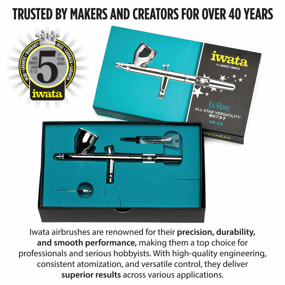 Iwata Eclipse HP-CS Airbrush - Gravity Feed Dual Action, High-Flow Atomization for Fine Detail to Wide Coverage – E3 Nozzle, 0.24 oz Cup – Ideal for Artists, Model Painting, Cosplay &amp; More