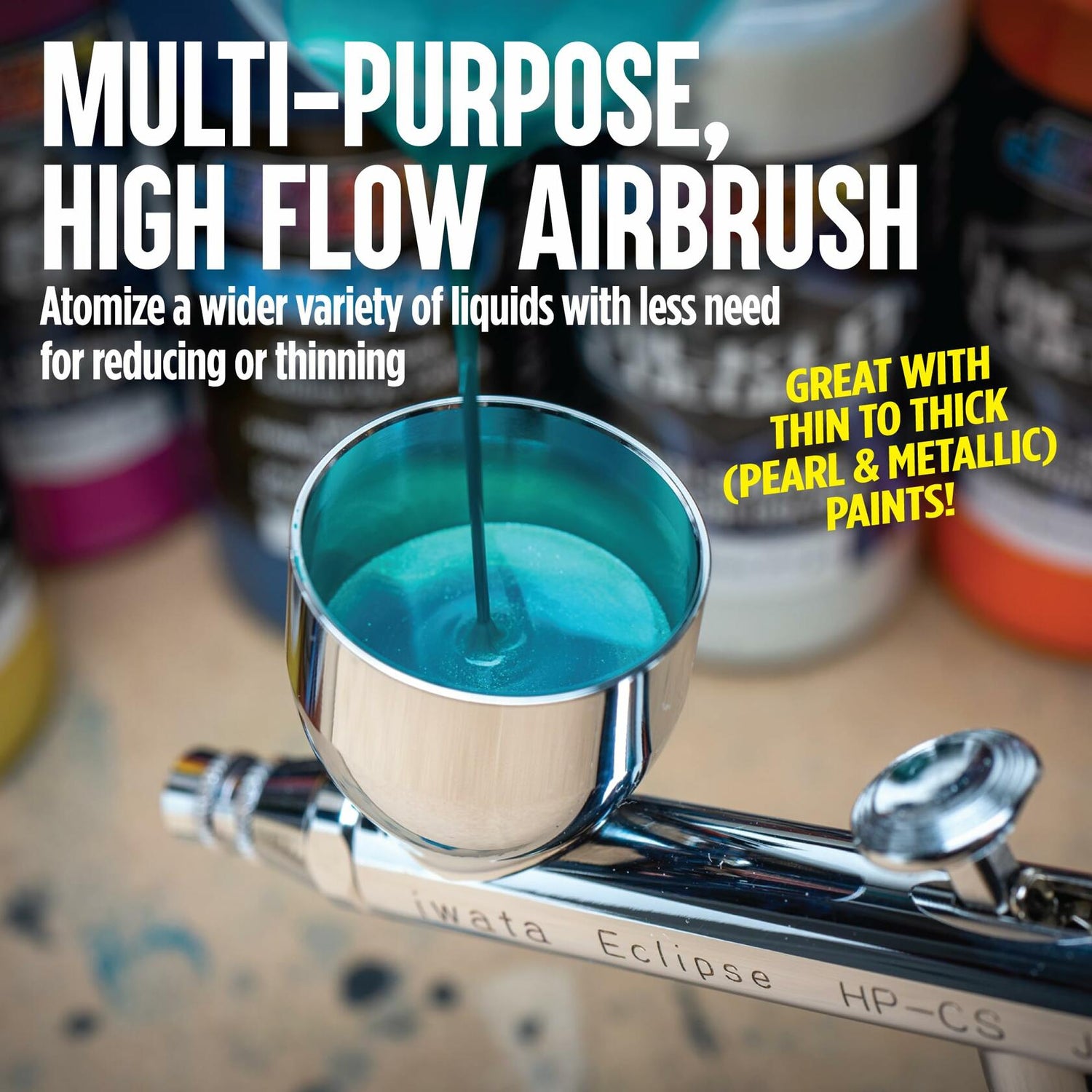 Iwata Eclipse HP-CS Airbrush - Gravity Feed Dual Action, High-Flow Atomization for Fine Detail to Wide Coverage – E3 Nozzle, 0.24 oz Cup – Ideal for Artists, Model Painting, Cosplay &amp; More