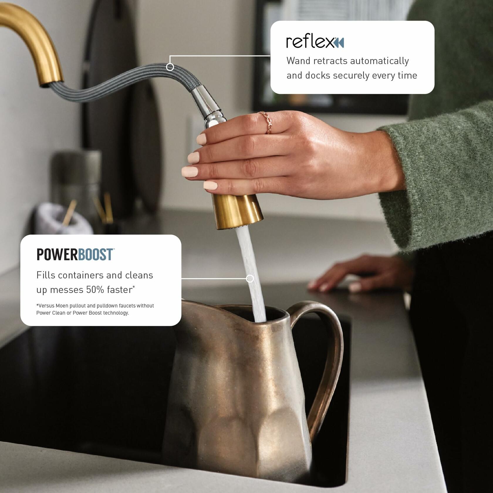 MOEN Sleek 7864BG One-Handle Single-Hole Pulldown Kitchen Faucet with Pulldown Sprayer in Brushed Gold