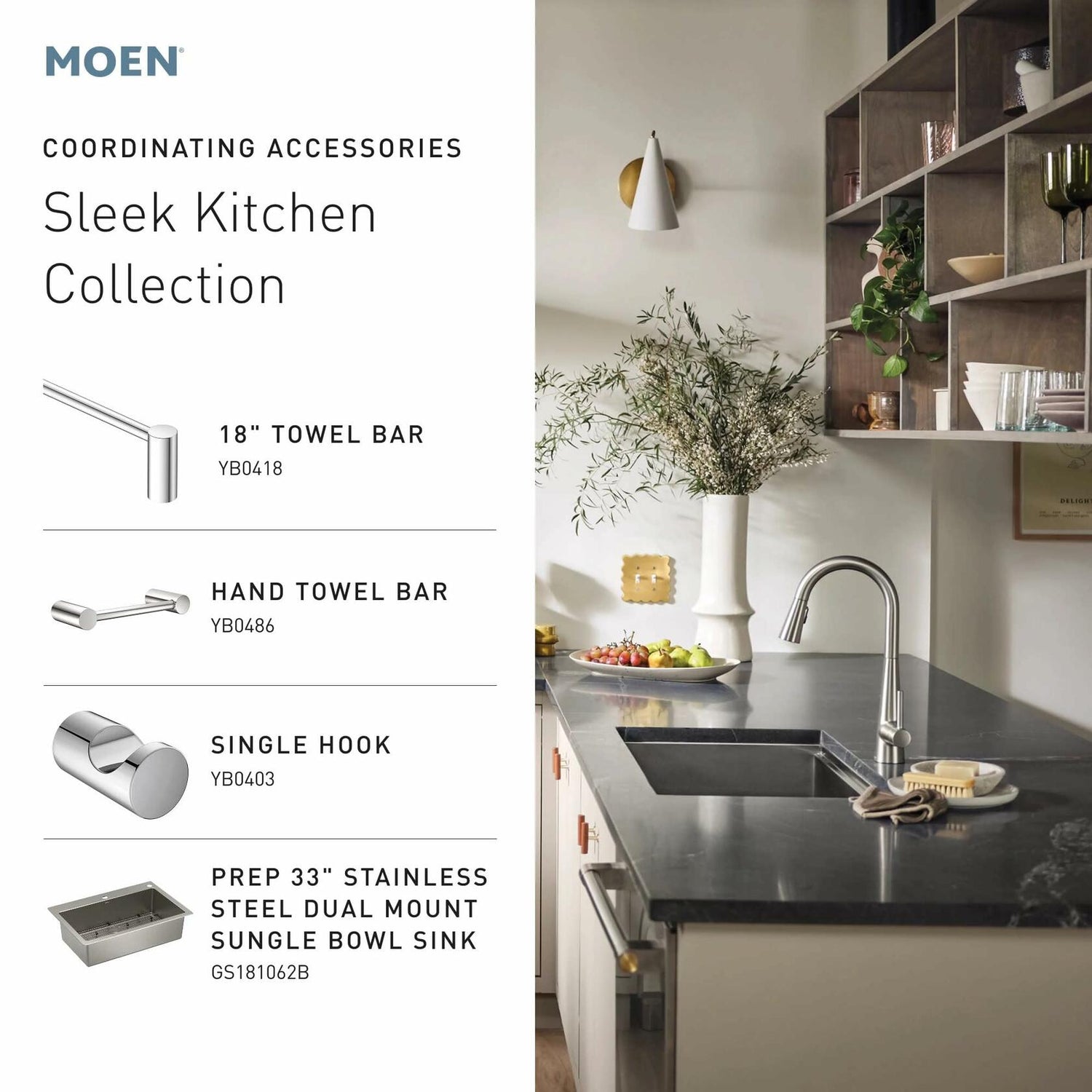 MOEN Sleek 7864BG One-Handle Single-Hole Pulldown Kitchen Faucet with Pulldown Sprayer in Brushed Gold