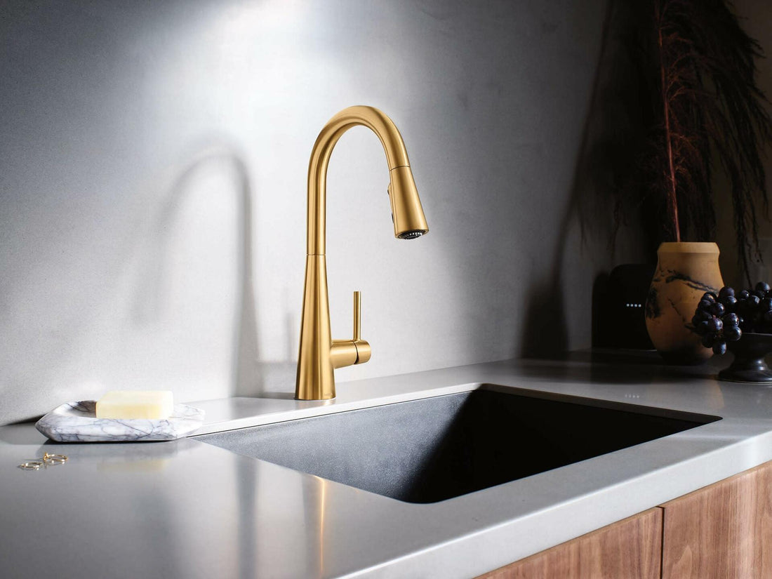 MOEN Sleek 7864BG One-Handle Single-Hole Pulldown Kitchen Faucet with Pulldown Sprayer in Brushed Gold