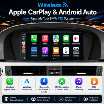 8.8" Linux Wireless CarPlay Android Auto Screen BMW E90 E60 E63 CIC 2009-2013 Touchscreen Display Plug and Play System for 3 5 6 Series E91 E92 E93 E61 E64